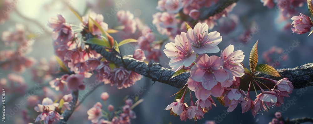 Canvas Prints Delicate cherry blossoms in springtime, 4K hyperrealistic photo