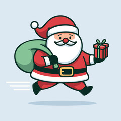 Jolly Santa Claus Cartoon Illustration with Candy Cane and Gift Bag