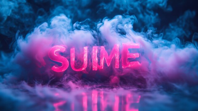 "SUIME neon text with fog effect"