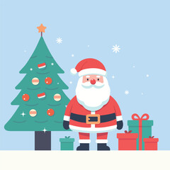Jolly Santa Claus Cartoon Illustration with Candy Cane and Gift Bag