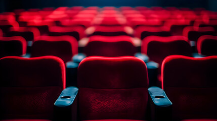 Obraz premium Red Cinema Seats Rows Empty Movie Theater Audience