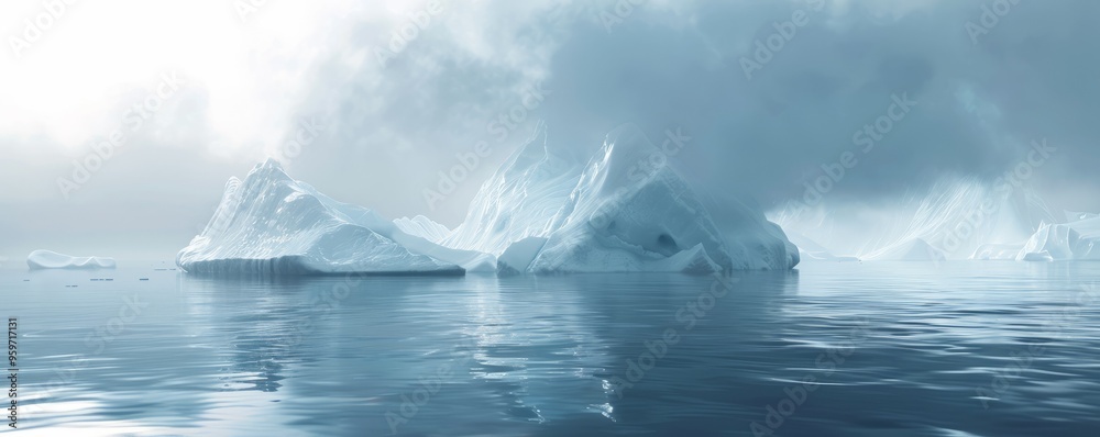 Wall mural floating iceberg in misty antarctic waters, 4k hyperrealistic photo