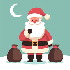 Jolly Santa Claus Cartoon Illustration with Candy Cane and Gift Bag