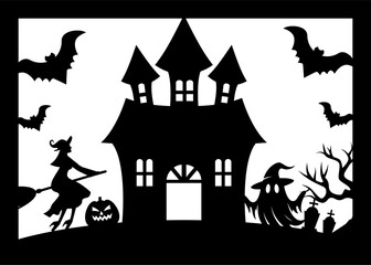 Halloween greeting card, Halloween paper cut template 