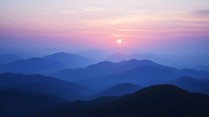 Fototapeta premium Sunset Over Mountains Blue Hour Silhouettes Landscape Photography