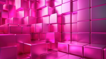 Obraz premium Abstract 3D magenta squares with varying depths, crisp edges, and intricate light reflections. Abstract and Minimalistic Design Backgrounds