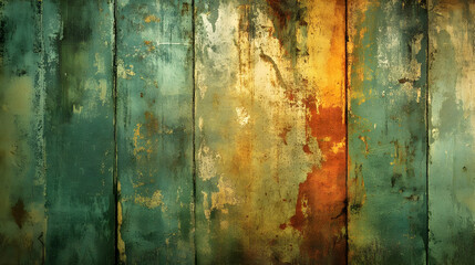 Fototapeta premium Rustic Weathered Wood Texture Background Green Yellow and Orange Tones