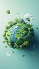 Sustainable energy and green planet with wind turbines and nature