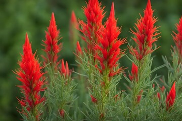 Red indian paintbrush flowers with vibrant red spikes and green foliage, AI Generated
