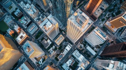 Fototapeta premium Bird's eye view of the Central Business Districtas modern high-rises towering over the cityas historic heart.