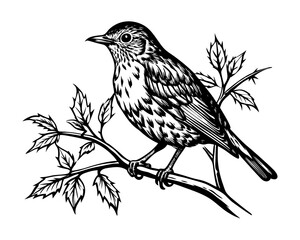 A robin bird is sitting on a tree branch silhouette vector art