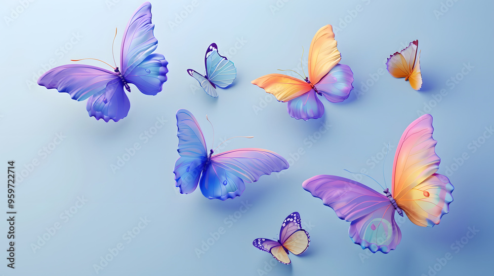 Sticker Butterflies Spring Element Icon 3D Cartoon