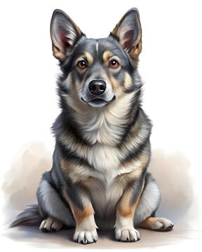 recommend clip art: Illustration of Digital Painting of Swedish Vallhund sitting, full body