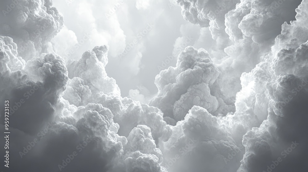 Aufkleber Black grey sky with white clouds and clear abstract in a 3D cartoon rendering ideal for wallpaper or backdrop use
