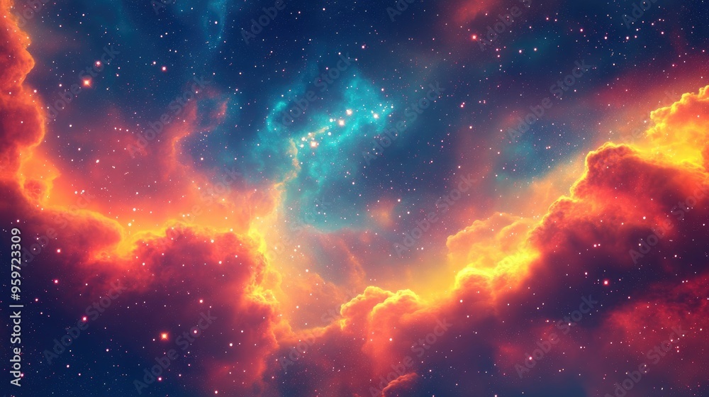 Aufkleber colorful abstract background featuring cosmic space and stars with a fire effect rendered in 3d cart