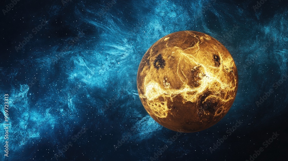 Poster High resolution beautiful art depicts a 3D cartoon rendering of the planet Venus showcasing it as part of the solar system