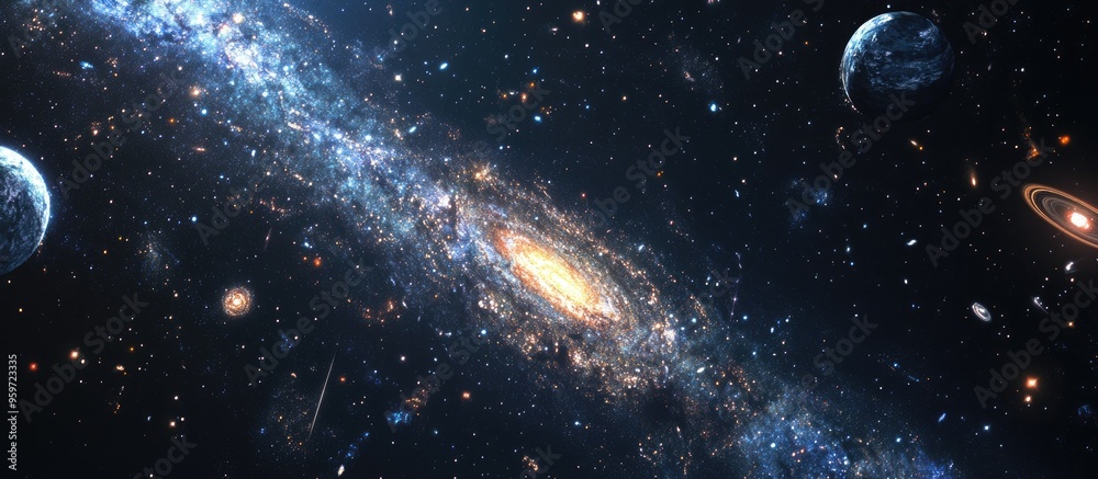Poster endless universe with stars and galaxies in outer space depicted in 3d cartoon rendering cosmos art