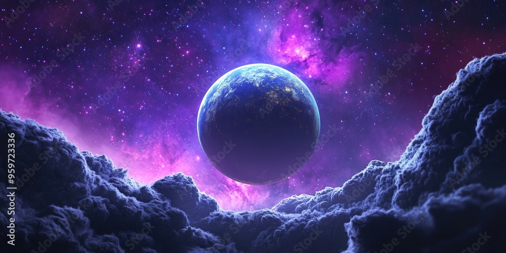 Poster Cosmos sky background in a 3D cartoon rendering