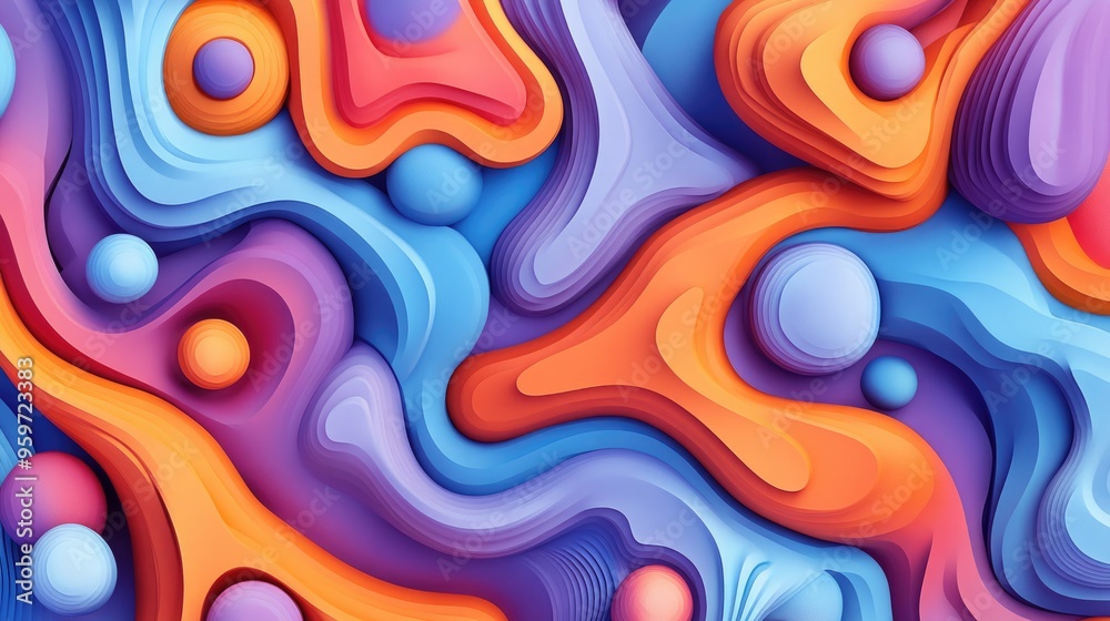 Poster Retro abstract seamless pattern in 3D cartoon rendering
