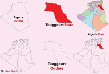 Obraz premium Touggourt map vector of Algeria, Touggourt line map, Touggourt with city map, Touggourt outline map
