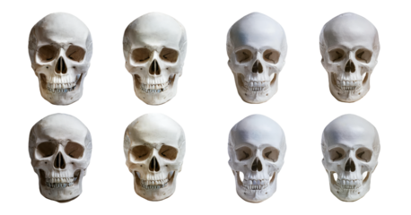 Human skull in different perspectives isolated on transparent background