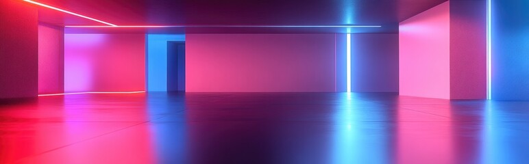 Abstract modern architectural backdrop featuring an expansive unoccupied interior space in 3D