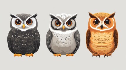 Fototapeta premium Illustration of Three Colorful Owls