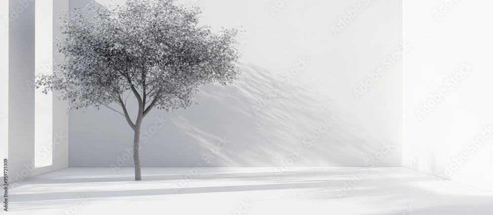 Poster White room product display featuring a tree minimal design studio scene 3D rendering