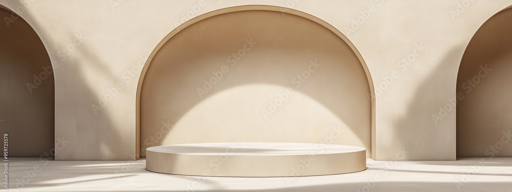 Poster Beige podium for mockup presentations in a minimalist style featuring ample copy space 3D rendered abstract background design