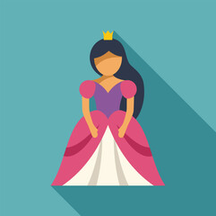 Cartoon illustration of a princess wearing a pink dress with a golden crown