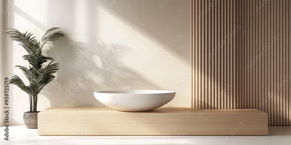 Poster Minimalistic display with an empty podium for product presentation 3D rendering