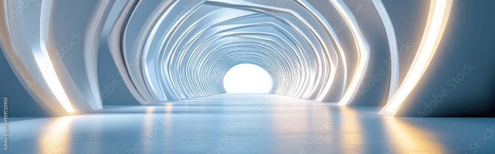 Poster Futuristic architectural background featuring an empty geometric tunnel in 3D rendering