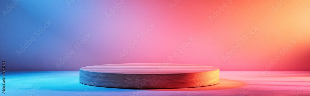 Aufkleber Pastel light red and salmon pink 3D rendering of a minimalistic wooden podium or display stand viewed from above for showcasing nature products