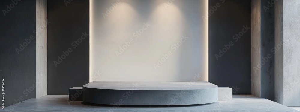Poster Minimalistic display with vacant podium for product presentation 3D rendering