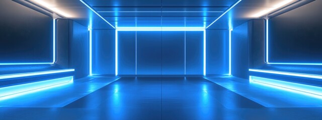 Fototapeta premium Showcase of a modern futuristic design featuring blue lighting 3D rendering