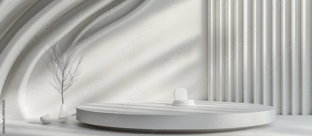Poster Abstract 3D render featuring a mock up podium for product display minimalist concept geometric backdrop and product showcase
