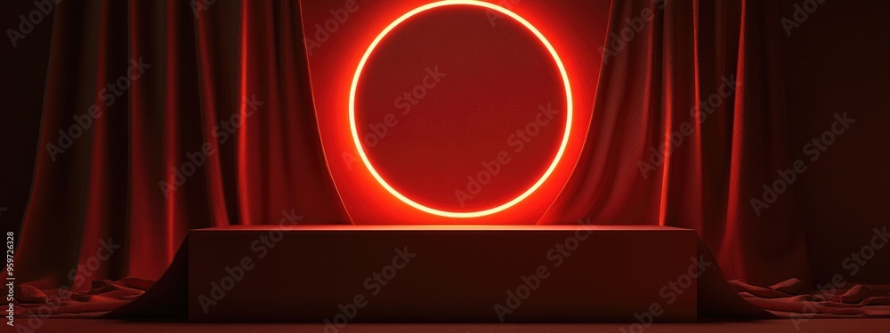 Aufkleber Minimal Podium with Draped Fabric and Dimmed Reddish Brown Abstract Background for Product Display and Presentation in 3D Rendering