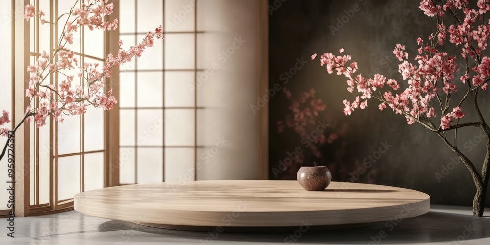 Aufkleber Japanese style podium for product display ideal for 3D rendering