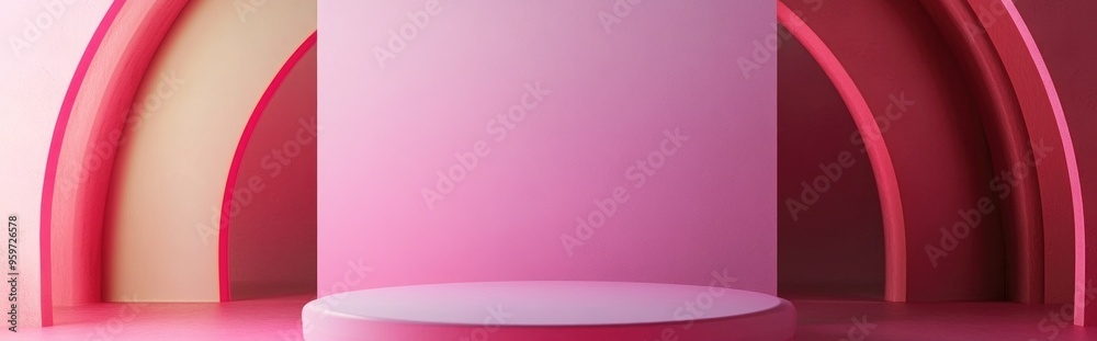 Poster Minimalist podium with a pink backdrop for product presentation Abstract scene created in 3D for promotional purposes