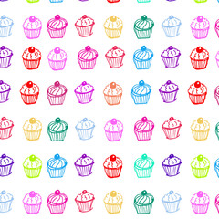 Pattern con file di cupcakes multicolore