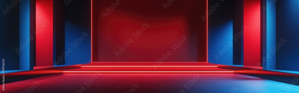 Poster Simple event scene with a red backdrop rendered in 3D