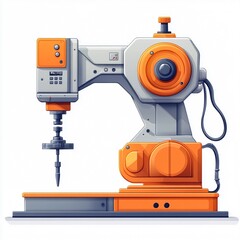 Fototapeta premium Precision Automation: An orange and grey industrial robot arm poised for precision work, embodying modern manufacturing technology. 