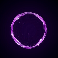 Spherical equalizer for music. Round sound wave of particles. Musical abstract purple background. 3D rendering.	