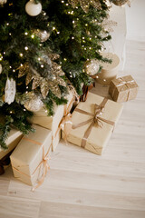 Eggs on the Christmas tree close-up. Christmas tree decorations. Concept for celebrating New Year and Christmas