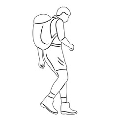sketch of a man with a backpack, vector on a white background