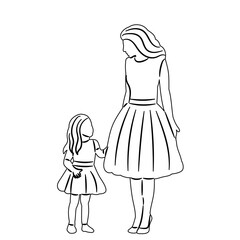 Fototapeta premium sketch mom and daughter, vector on white background