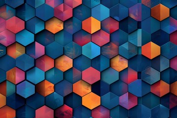 Vibrant Hexagonal Pattern in Blue and Orange Tones