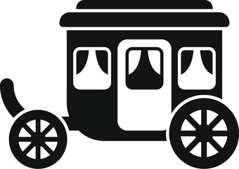 Simple icon of a vintage carriage with spoked wheels, drawn by a horse