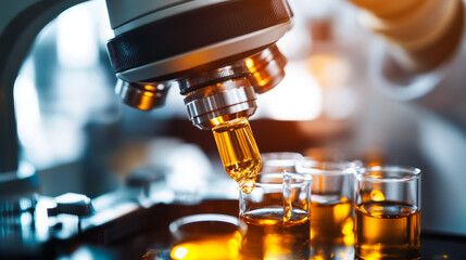 Scientists in labs use microscopes and experiments to study the chemistry of oils. They analyze oil samples to understand how they work as lubricants in the oil industry.