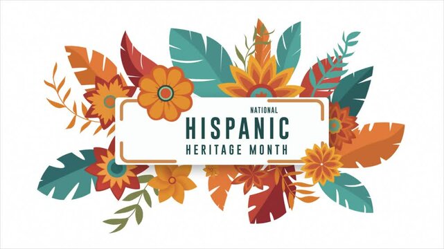 National Hispanic Heritage Month holiday concept and flower looping animation with white screen background 4k.